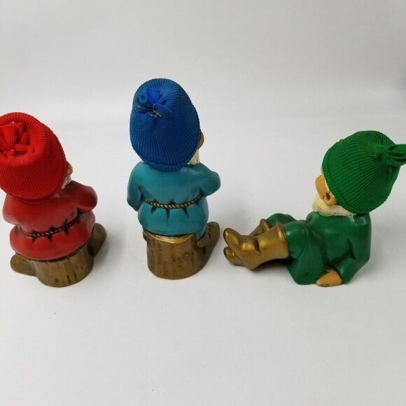Elves Troll Gnomes Knit Caps Green Red Blue Figurines Hand Made Set 4 - Picture 4 of 10